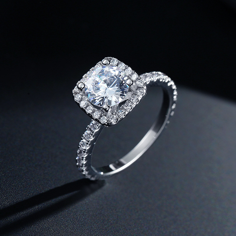 RAKOL跨境热销铜镶几何方形锆石戒指女欧美新娘结婚求婚指环清仓