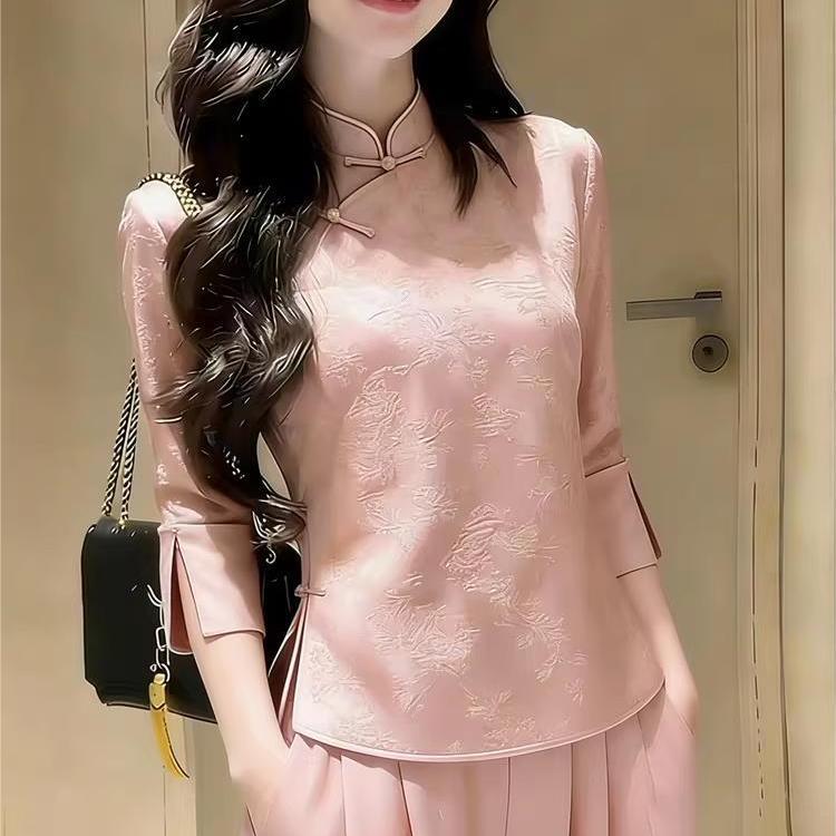 新中式立领印花显瘦女衬衫