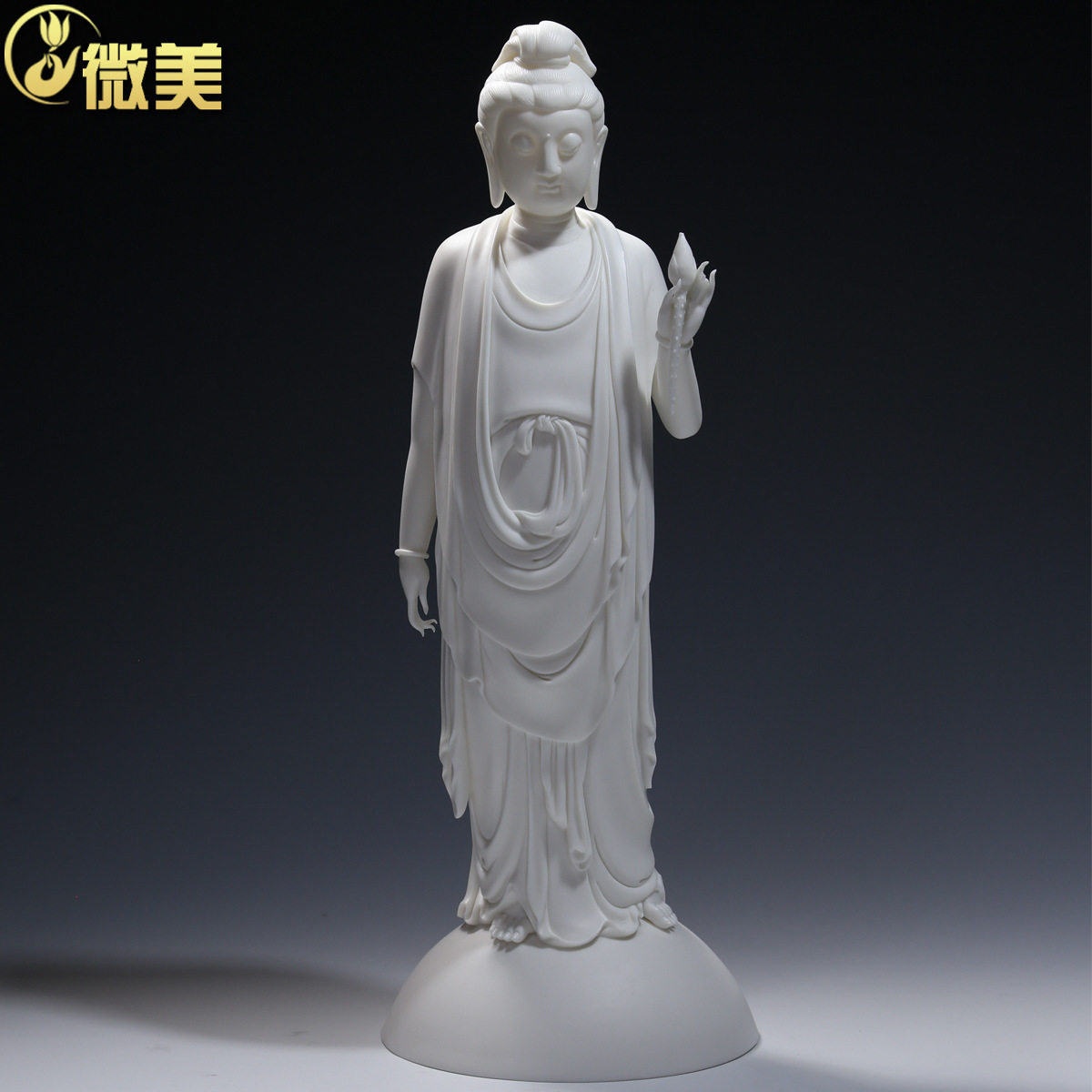 微美德化陶瓷18寸持莲观世音菩萨像白瓷观音佛像瓷器工艺品摆件