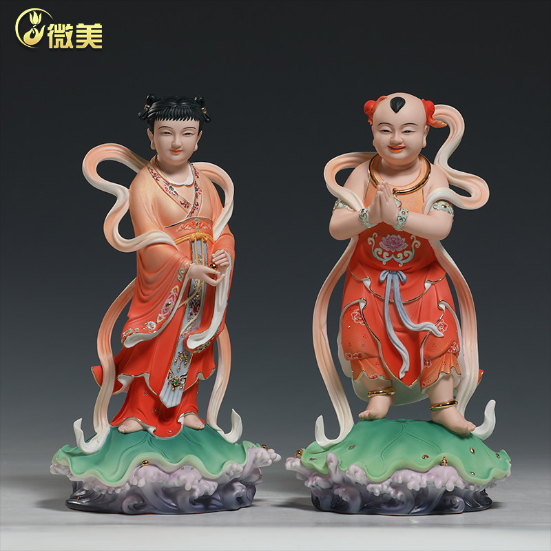 微美陶瓷10至16寸金童玉女佛像观音菩萨家用善财童子龙女对童摆件