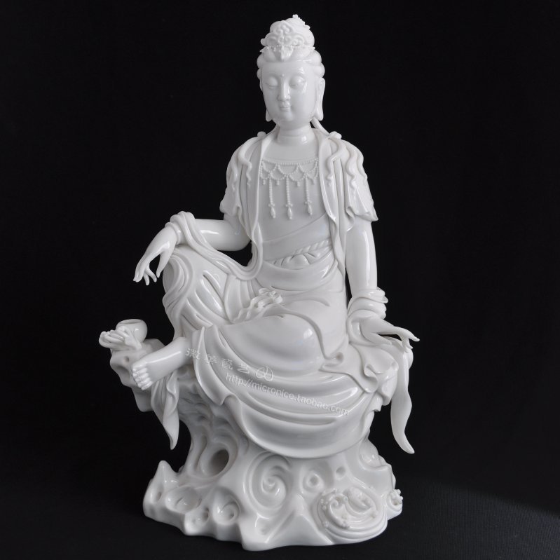 13吋坐岩观音菩萨佛像 陶瓷观音佛像 工艺品瓷器像白瓷像收藏摆件