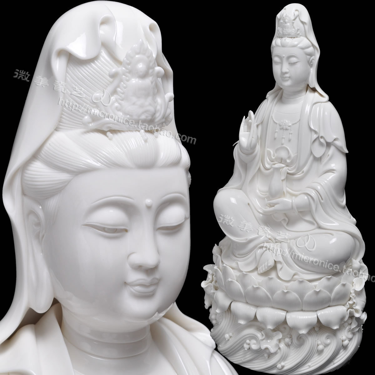 白瓷12至20寸坐莲观音菩萨像摆件