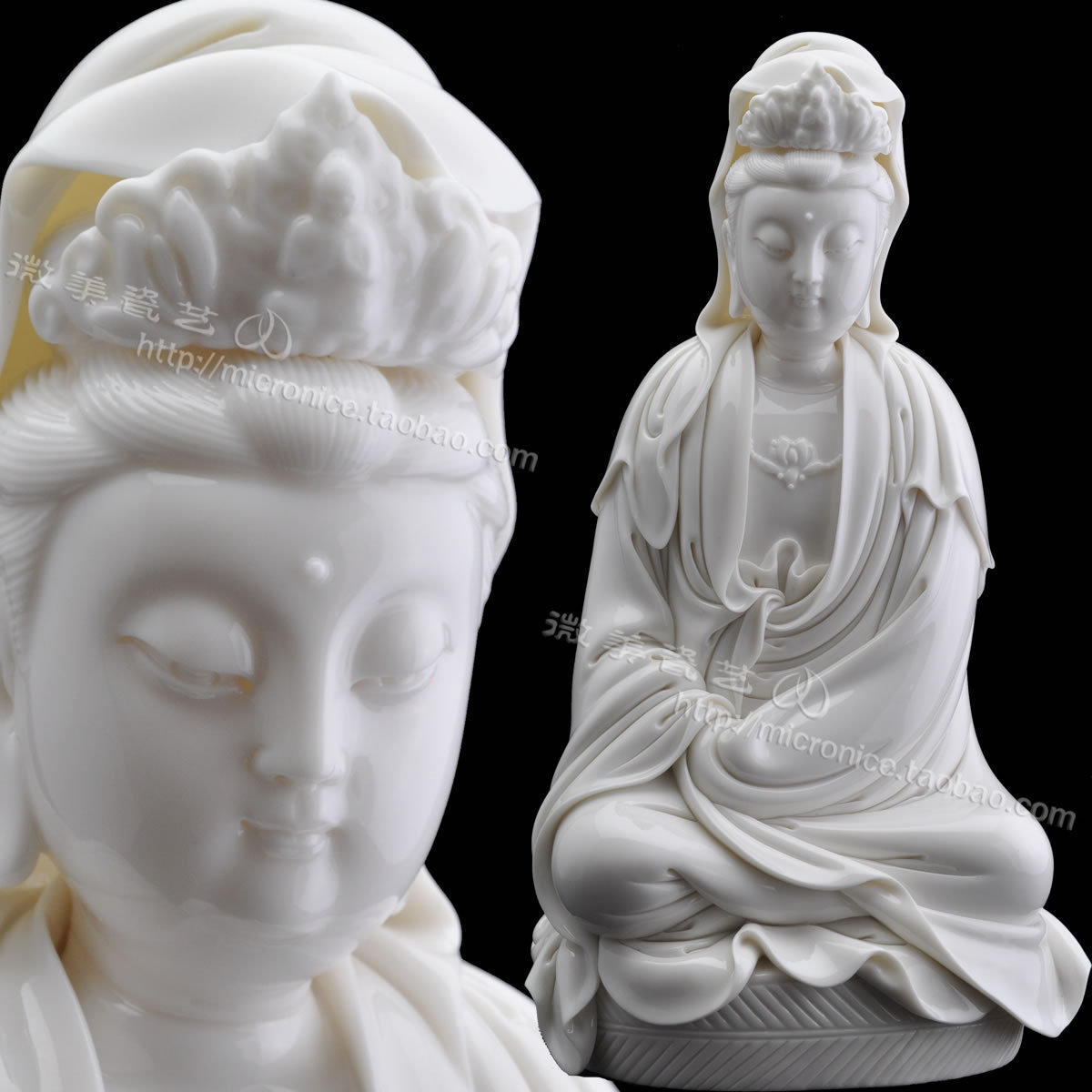 11吋披坐观音菩萨(仿何朝宗) 仿古造型 仿何  德化摆件陶瓷 白瓷