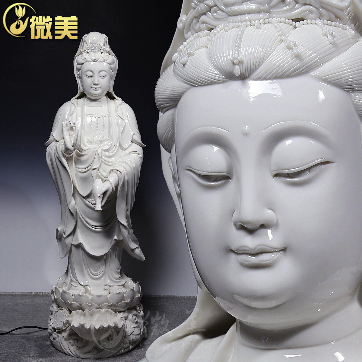 大型观世音菩萨佛堂寺庙德化陶瓷