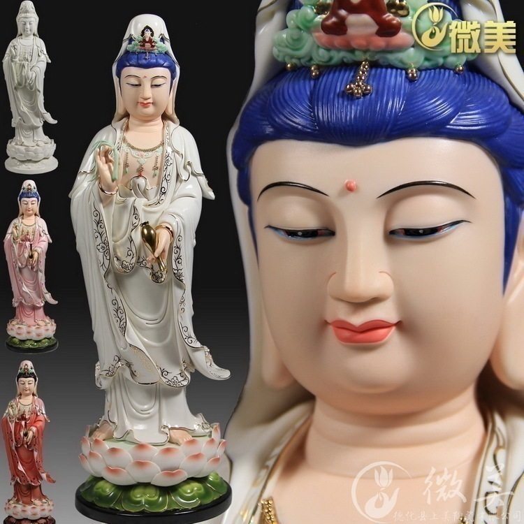 观音菩萨彩绘站像艺术品德化陶瓷