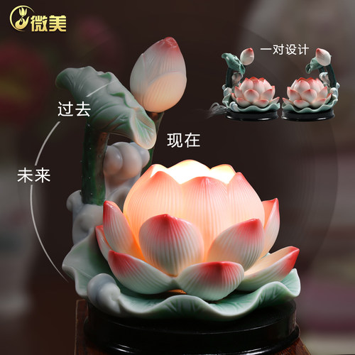 6寸渡莲莲花灯开口莲花灯供佛灯佛具佛堂装饰led佛前佛供灯荷花灯