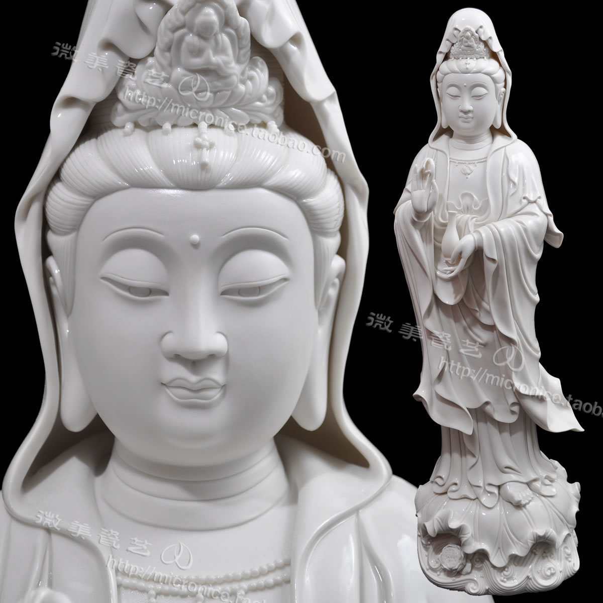 30吋立莲观音菩萨像大型佛像大号陶瓷像观世音佛教用品白瓷摆件