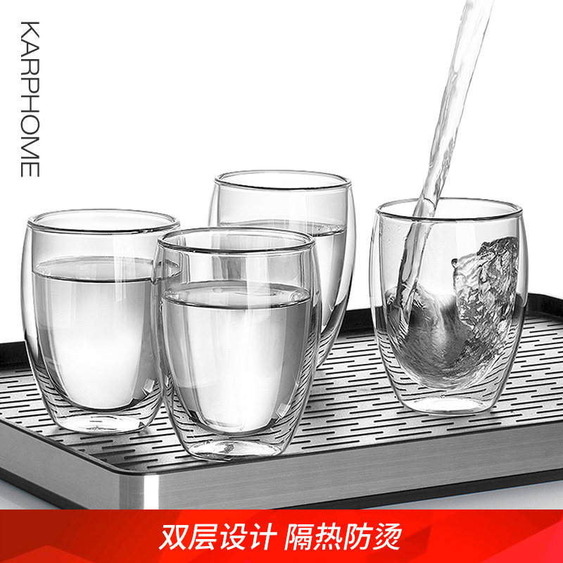 双层耐热玻璃杯套装家用水杯茶杯口杯隔热牛奶大容量高硼硅杯子