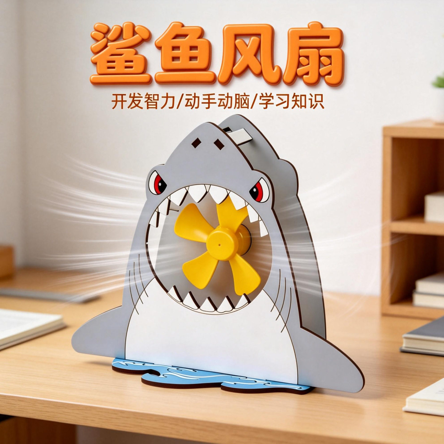 儿童手工拼装玩具DIY鲨鱼风扇物理科学实验套装电风扇科技小制作