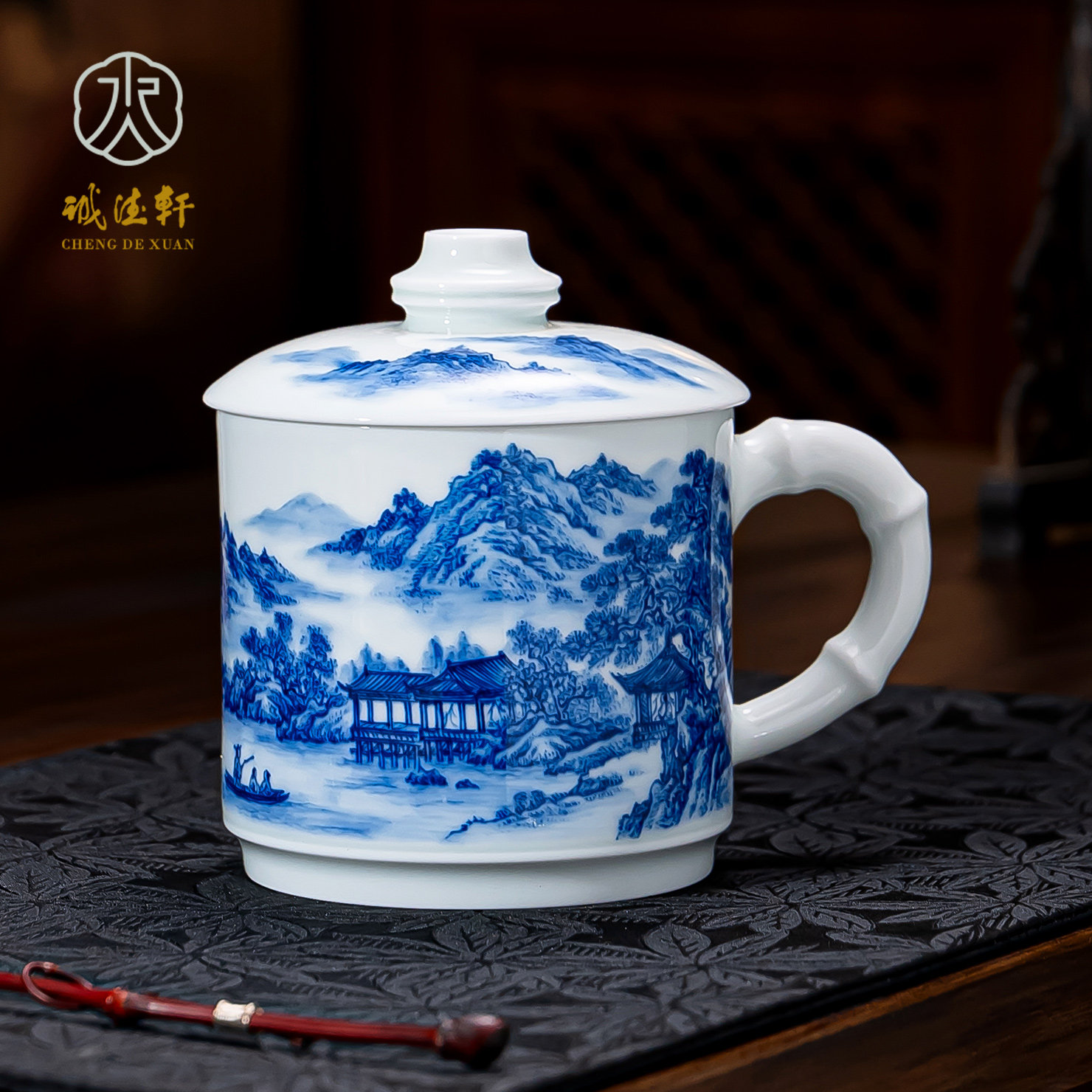景德镇陶瓷茶杯青花办公杯家用图片