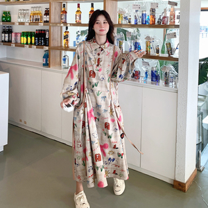 学院风印花衬衫连衣裙女春秋2025新款超火好看高级感小众气质长裙图片
