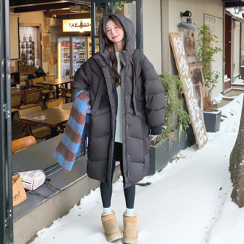 高级感长款羽绒服女2024时尚新款针织口袋保暖90白鸭绒面包服,女装羽绒服,2C018