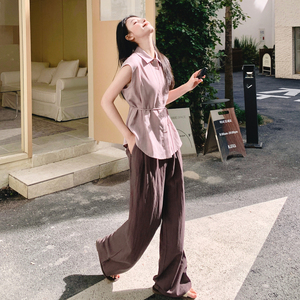 甜美超火无袖衬衫阔腿裤套装女夏2025新款两件套巨好看爆款高级感图片
