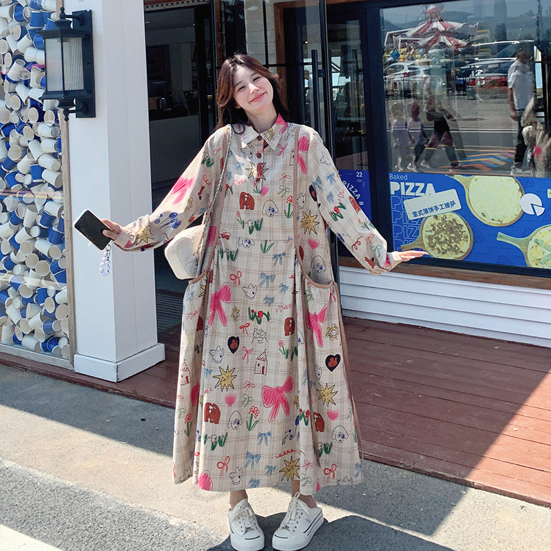 学院风印花衬衫连衣裙女春秋2025新款超火好看高级感小众气质长裙图片