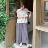 休闲松弛通勤风工装百搭淡人两件套女2025夏季翻领上衣阔腿裤套装，女装套装/套裙，2C018