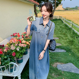 时尚减龄蓝色渐变牛仔裙女夏季2025新款小众设计感复古宽松连衣裙，女装连衣裙，2C018