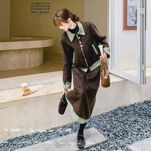 法式小香风套装裙女2025春季新款复古气质假两件上衣半身裙两件套图片
