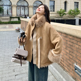 小个子加厚羊羔毛外套女冬季新款高级感麂皮绒棉服皮毛一体机车服，女装棉衣/棉服，2C018