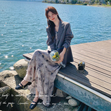 法式复古碎花吊带连衣裙套装女2025春季新款气质高级感西装两件套，女装套装/套裙，2C018