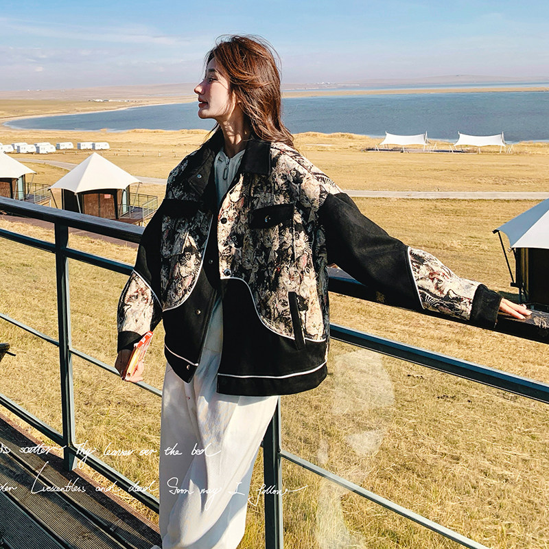 新中式国风印花设计感短款棉服女新款秋冬夹棉加厚小个子爆款棉袄图片