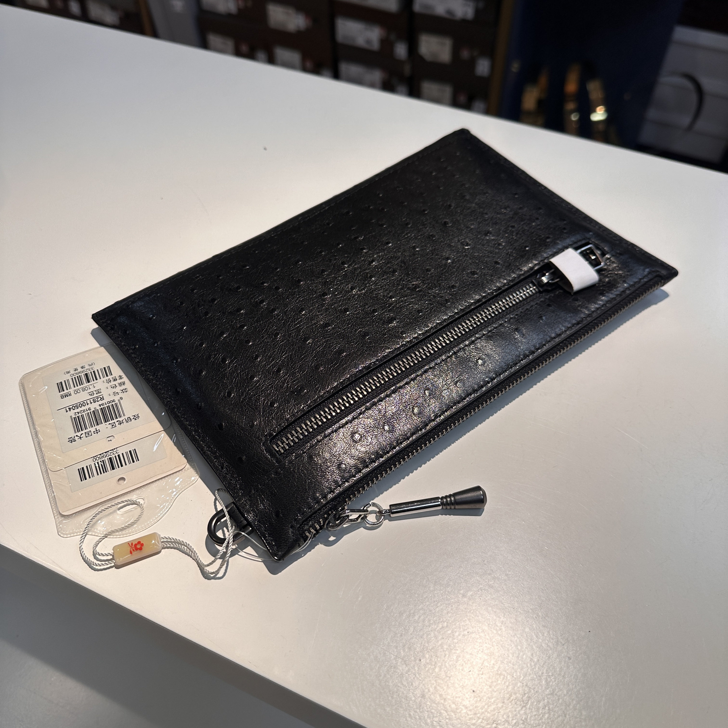 孤品撤柜高端品牌男士手包进口头层牛皮鸵鸟纹特别柔软舒适M13