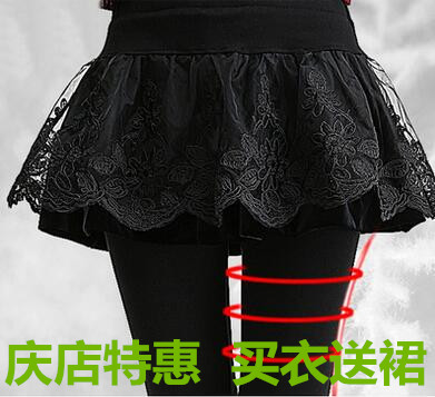 秋冬加绒假两件打底裤裙裤外穿女秋款纯棉显瘦连裤裙踩脚带裙子