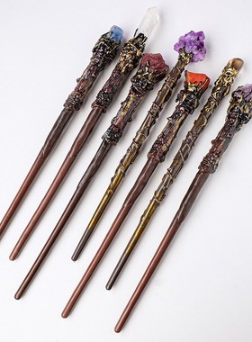 厂家定制天然水晶原石权杖 DIY水晶几何魔法棒万圣节道具装饰