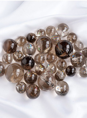 厂家天然茶水晶烟晶七彩胶花水晶球七星阵消磁石净化石摆件