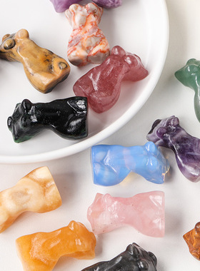 天然水晶女模特躯干雕刻件摆件紫水晶粉水晶原石矿标家居装饰