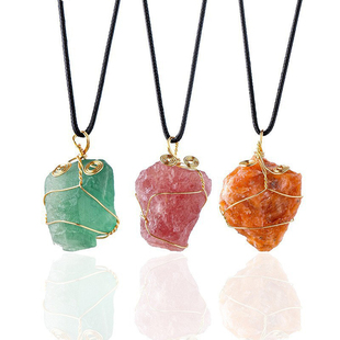 天然水晶原石项链 不规则水晶石头编织网兜吊坠 跨境水晶饰品