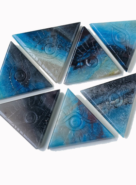 天然水晶羟磷铝恶魔之眼雕刻件 水晶矿标原石能量石三角装饰摆件