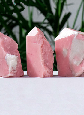 跨境天然水晶粉澳宝四棱柱摆件 水晶原石打磨单尖柱家居装饰摆设