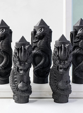 跨境俄罗斯天然次石墨龙盘柱防辐射雕刻件创意东西方龙家居