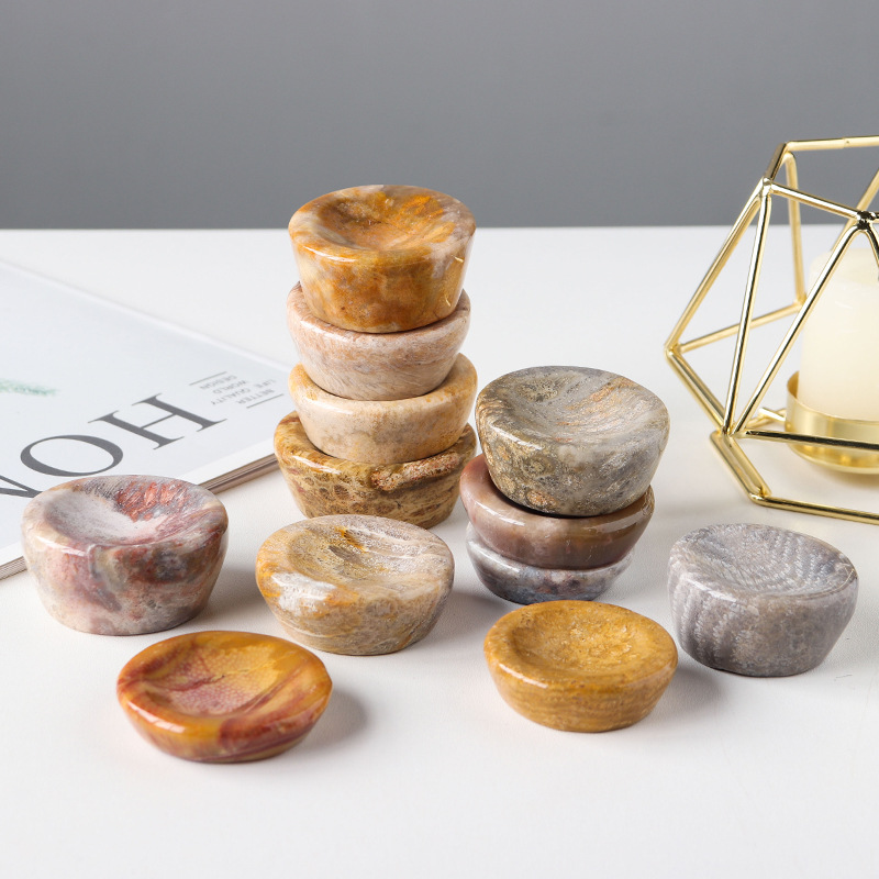 天然水晶珊瑚玉碗摆件水晶原石雕刻宝石工艺品桌面装饰摆件批发