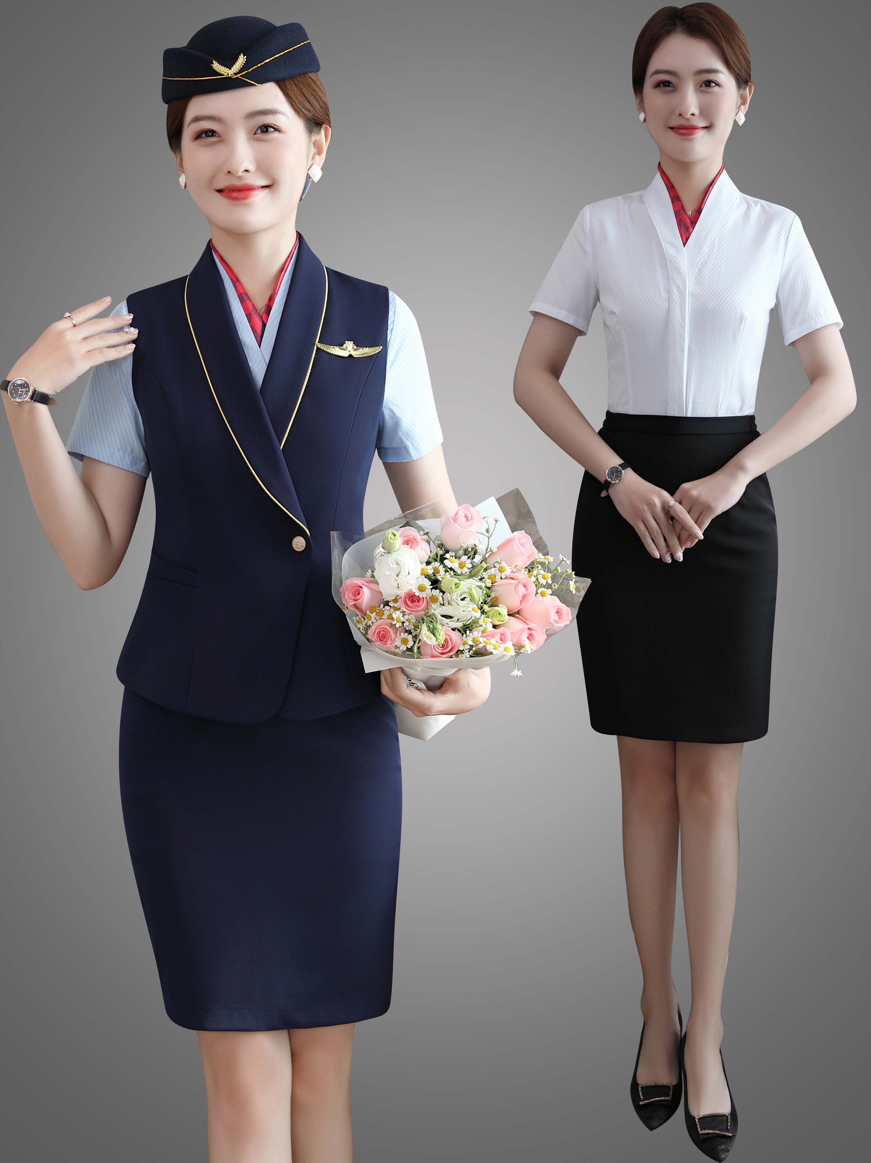HOTEL FRONT DESK UNIFORMS TEMPERAMENT SOUTHERN AIRLINES HOSTESS UNIFORMS FLIGHT ATTENDANT INTERVIEWS PROFESSIONAL SUITS SKIRTS WELCOME RECEPTION UNIFORMS