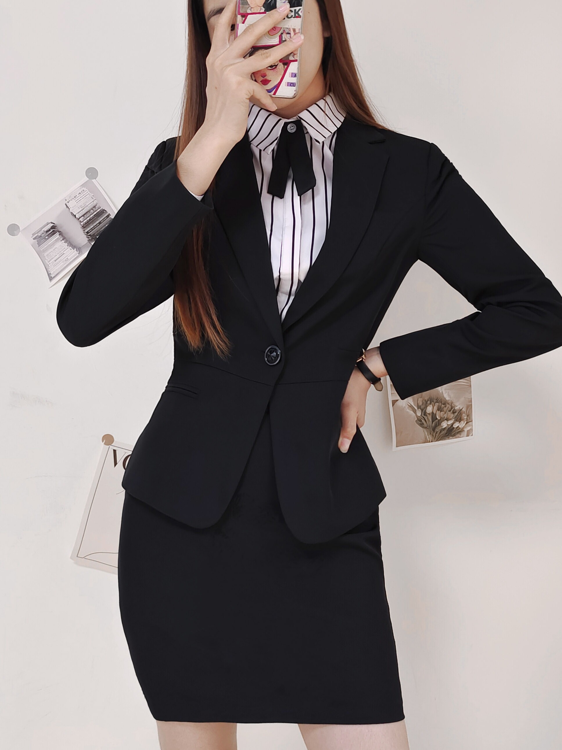 BLUE BLAZER WOMENS SPRING AND AUTUMN PROFESSIONAL FORMAL SUIT TEMPERAMENT FRONT DESK CASHIER INTERVIEW WORK CLOTHES HIGH-END SUITS