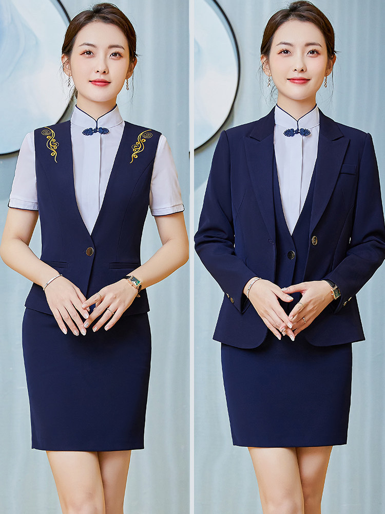 PROFESSIONAL SUIT FOR WOMEN HIGH-END CHINESE CATERING WAITER WORK CLOTHES HOTEL RECEPTION WORK UNIFORMS VEST SUITS WOMEN