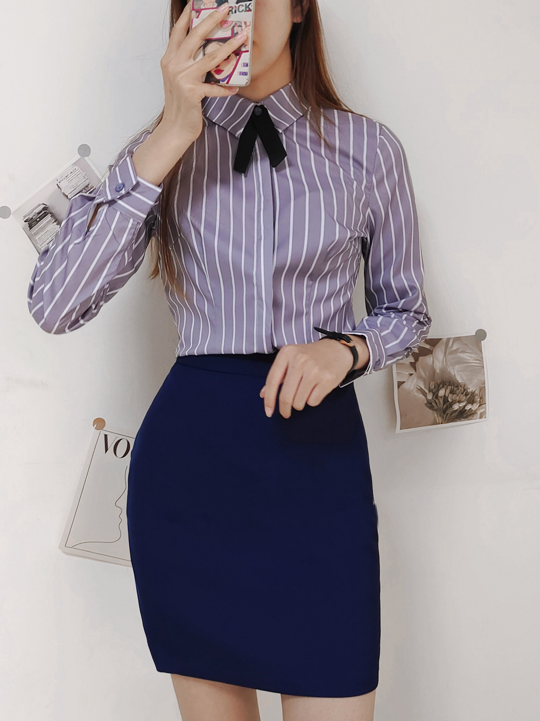 VEST SUIT WOMENS SPRING AND AUTUMN PROFESSIONAL FORMAL SUIT HOTEL FRONT DESK CASHIER CARGO UNIFORM WAITER STRIPED LONG-SLEEVED SHIRT