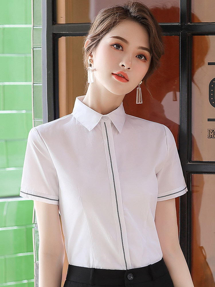 PROFESSIONAL WOMENS SHORT-SLEEVED WHITE SHIRT SUIT HOTEL FRONT DESK WORK CLOTHES HIGH-END FASHION TEMPERAMENT DESIGN SENSE OF NICHE