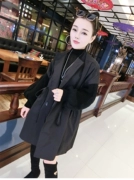 Áo dài phần eo thắt lưng nữ 2019 mùa thu mới Han Fan ve áo khoác khâu tay áo dệt kim - Trench Coat