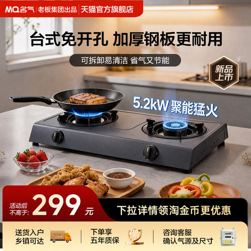 老板名气不锈钢台式双灶6010G