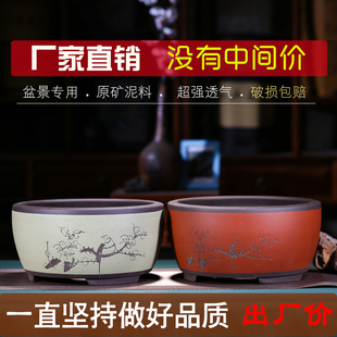 宜兴紫砂盆景盆 多肉植物盆栽君子兰花盆陶瓷绿萝花盆清仓