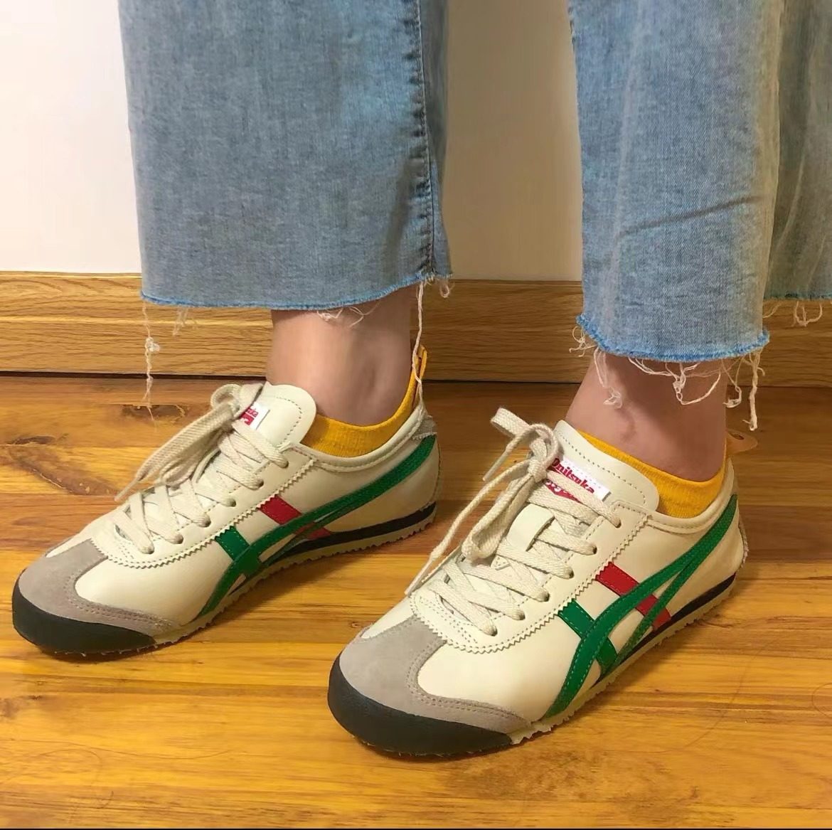 onitsuka tiger鬼冢虎mexico66红绿配色男女运动休闲鞋dl408-1684