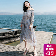 夏季海南三亚中长款沙滩裙女海边度假超仙显瘦小个子雪纺连衣裙子