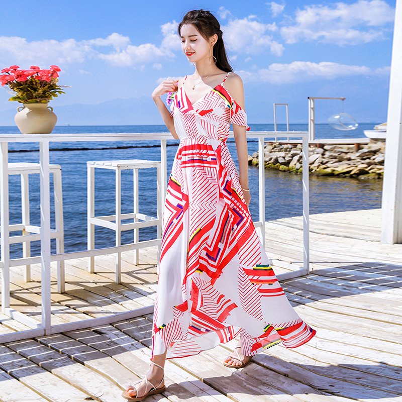 2019夏季新款超仙雪纺吊带连衣裙长裙显瘦海南三亚沙滩裙海边度假