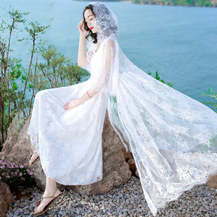 夏季 裙子白色蕾丝吊带连衣裙仙女长裙沙滩裙海边度假 女装 两件套装