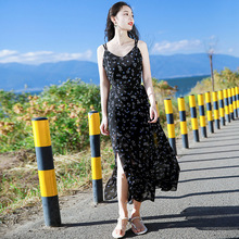 夏季碎花吊带雪纺小个子连衣裙长裙越南芽庄旅游沙滩裙女海边度假