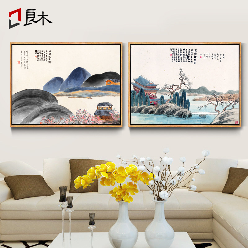 齐白石中式水墨国画餐厅客厅装饰画山水风景挂画壁画石门二十四景