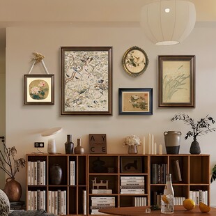 宋式美学客厅画装饰画复古沙发背景墙餐厅组合挂画中古风花鸟壁画