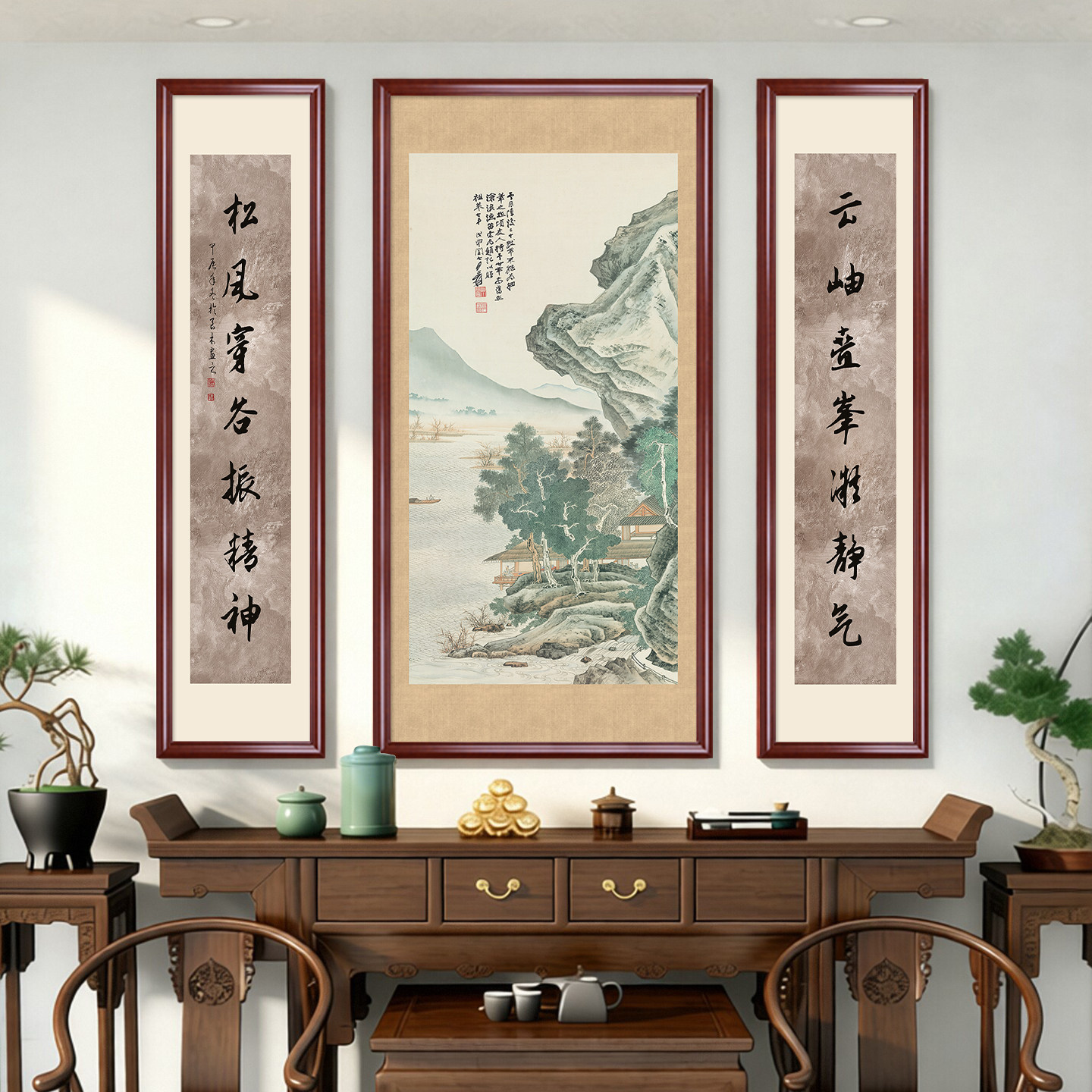 大厅中堂挂画农村堂屋大气老式自建房客厅装饰画高端山水中式壁画